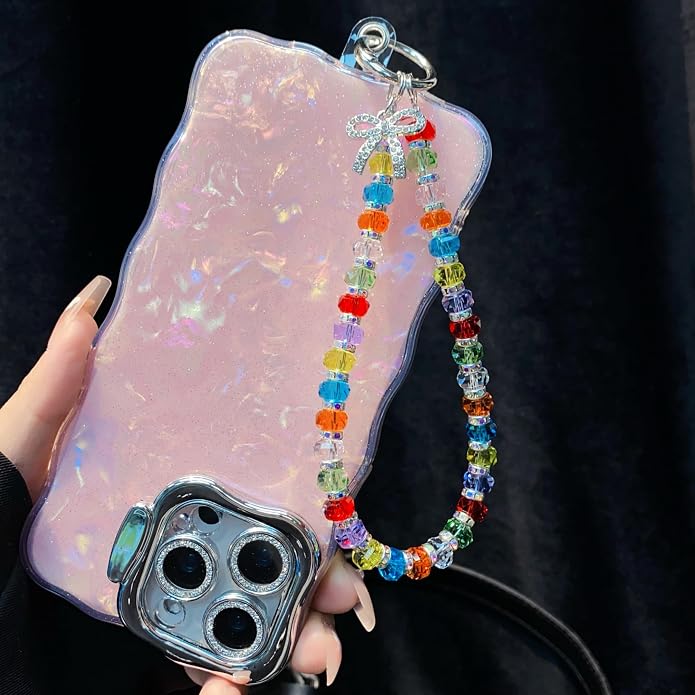 Phone Charm with Beaded Crystals, Anti-Theft Phone Strap, Hands-Free & Detachable Cellphone Lanyard, Cellphone Chain Wristlet with Tether Tab