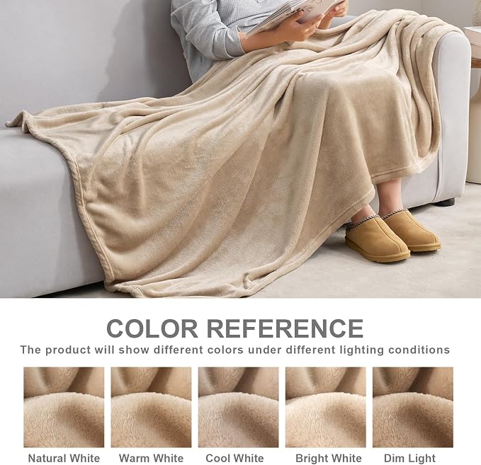 Hansleep King Light Camel Fleece Blanket, Soft Flannel Bed Blanket | Fuzzy Cozy Blanket 90x108 Inches, Multi-use for Bed, Sofa, Couch, Travel, Camping, All Season Warm Lightweight Cover