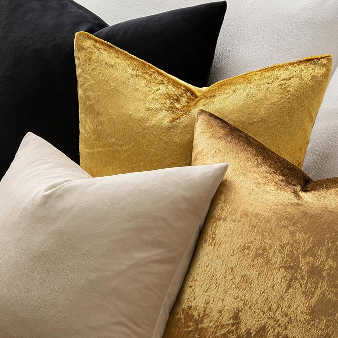 MIULEE 28x28 Inch Pack of 2 Euro Velvet Throw Pillow Covers Golden | Soft Solid Decorative Euro Sham, Modern Luxury Home Decor, for King Bed Sofa Couch Bedroom Livingroom