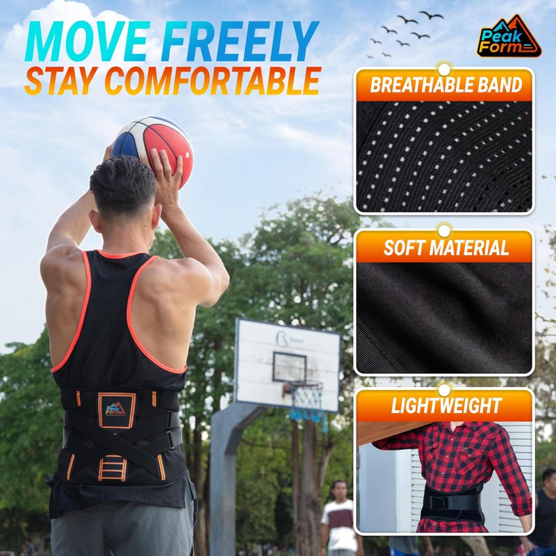 Peak Form Back Support Brace with Hot Cold Therapy - Lower Back Support For Men & Women | Ice Pack Lumbar Relief Belt | Heated Lifting at Work Backbrace Belts | Comfy Under Clothes Backsupport - L/XL