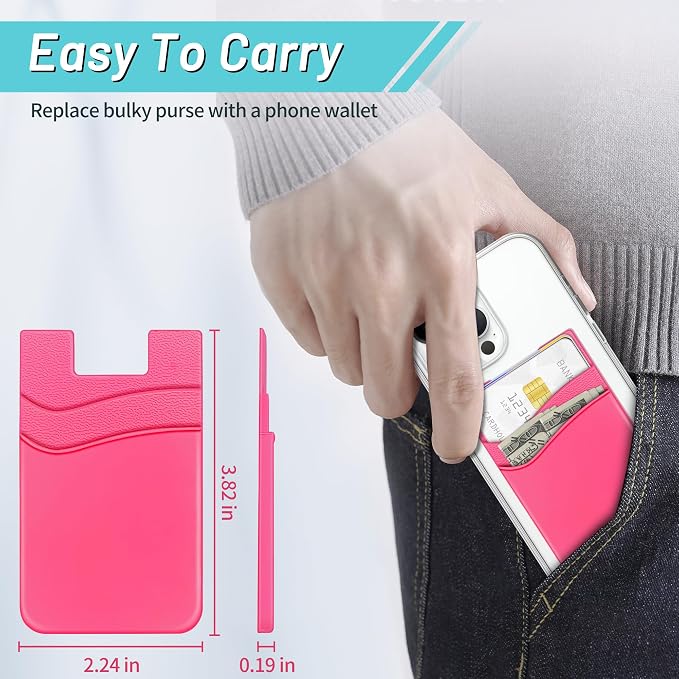 SHANSHUI Phone Wallet Stick on, Card Holder for Back of Phone Double Silicone Credit Business Card Sleeve Pocket Compatible for iPhone, Samsung Galaxy and Every Smartphones (MultiColors-5pcs)