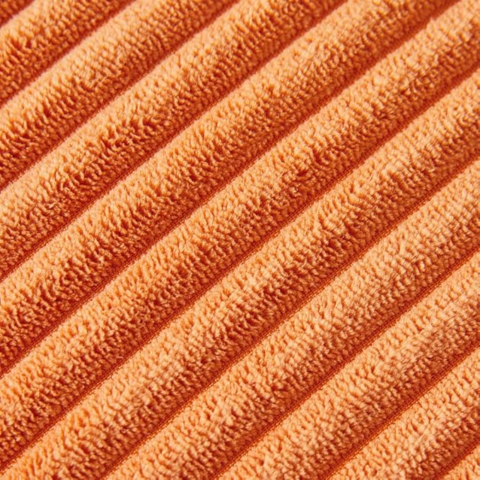 Fancy Homi Pack of 2 Corduroy Fall Decorative Throw Pillow Covers with Pom-poms, Solid Square Cushion Case Pillow Cases Set for Couch Sofa Bedroom Car Living Room (20x20 Inch/50x50 cm, Orange)