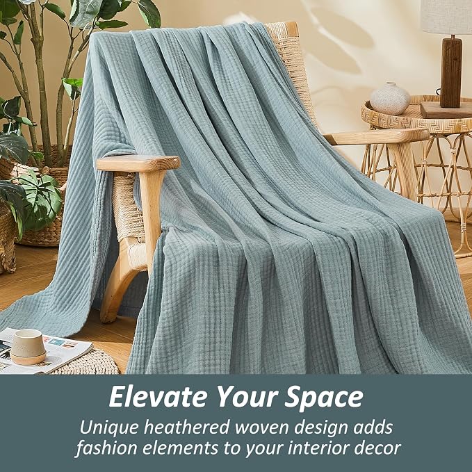 EMME Cotton Muslin Twin Blanket Breathable Gauze Soft Lightweight Blankets Adults Gifts for Women (Heather Teal, 60"x80")
