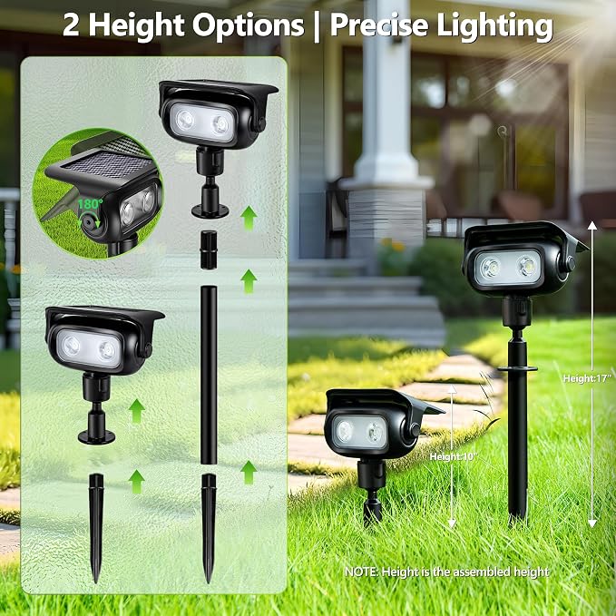 Brizled Solar Powered Spotlight Color Outdoor Spot Light Landscape Lighting | 360° Rotation Head; 9 Color & 11 Mode; IP65 Waterproof; Adjustable Height; Stake or Wall Mounted for Yard Tree Garden Pathway