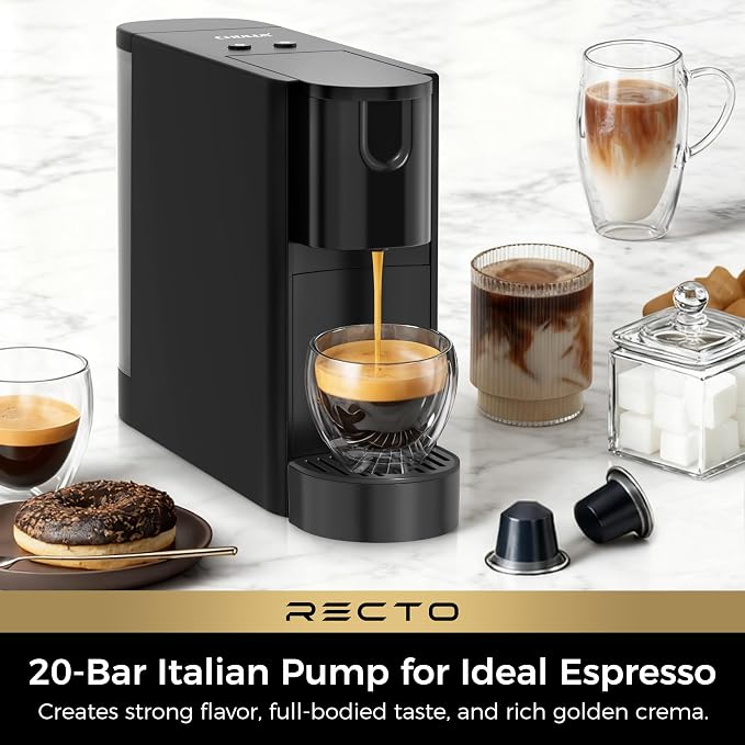 CHULUX RectoCafé Espresso Coffee Machine for Nespresso Original Capsule Pod | Extra Mini Design, 20 Bar Professional Italian Pump, Food-Grade Materials, Quiet with Low-Vibration Brewing for Home & Office