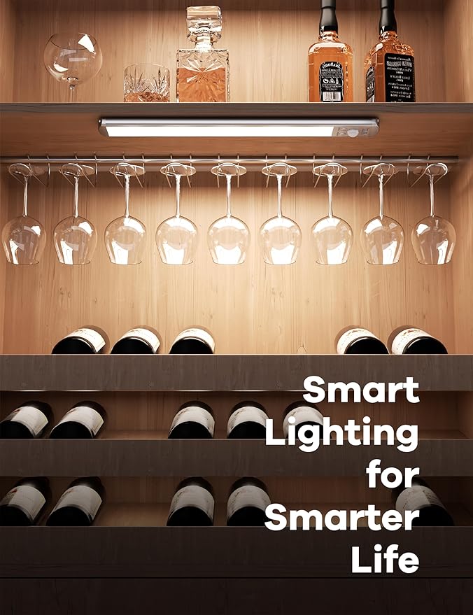 Joyzy Under Cabinet Lighting Motion Sensor Closet Lights Battery Operated Dimmable, 91 LED Rechargeable Under Sink Light, Wireless Under Counter Lights for Pantry RV Step Night Light Hallway