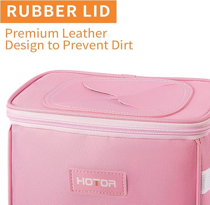 HOTOR Car Trash Can with Lid and Storage Pockets - 100% Leak-Proof Organizer, Waterproof Garbage Can, Multipurpose Trash Bin for Car, 2 Gallons, Pink