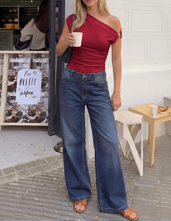 ZESICA Women's 2026 Summer Off Shoulder Tops Going Out Sexy Y2k Shirts Spring Cap Sleeve Ruched Asymmetrical Blouses