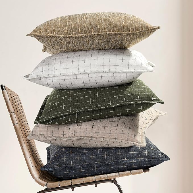 Pillow Covers 18x18 Set of 2 Soft Polyester Textured Pillow Covers with Stylish Flange Edge Cozy Farmhouse Throw Pillows for Couch Bed Sofa Living Room