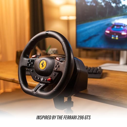 Thrustmaster T98 X Ferrari Licensed Racing Wheel & Pedal Set - XBOX & PC | 240-degree rotation, bungee-cord resistance, paddle shifters, 3 driving modes, Hall-Effect sensors, tool-free desk clamp