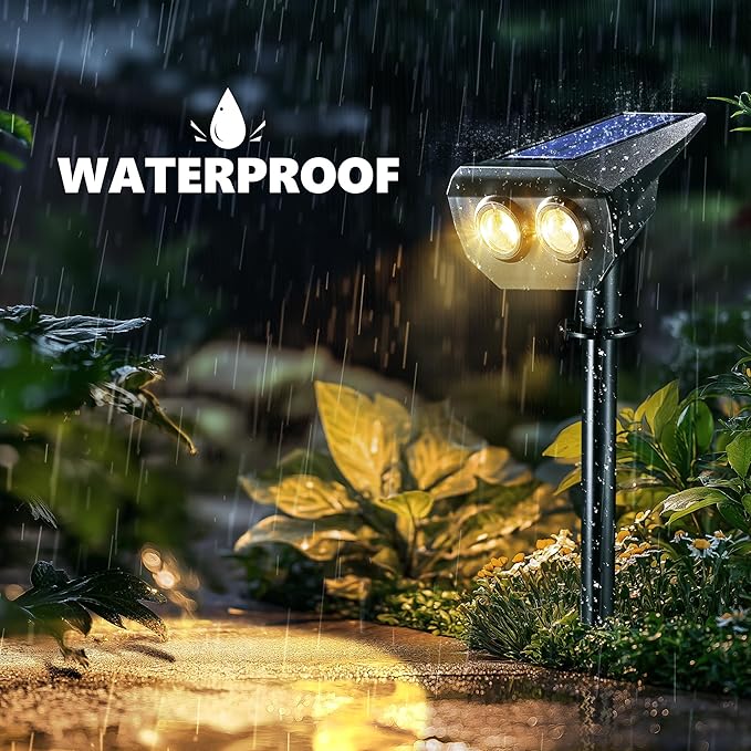 Flacchi Solar Lights Outdoor Waterproof - 2 Lighting Modes Solar Powered Garden Yard Spot Lights for Outside Landscape (Warm White, 4 Pack)