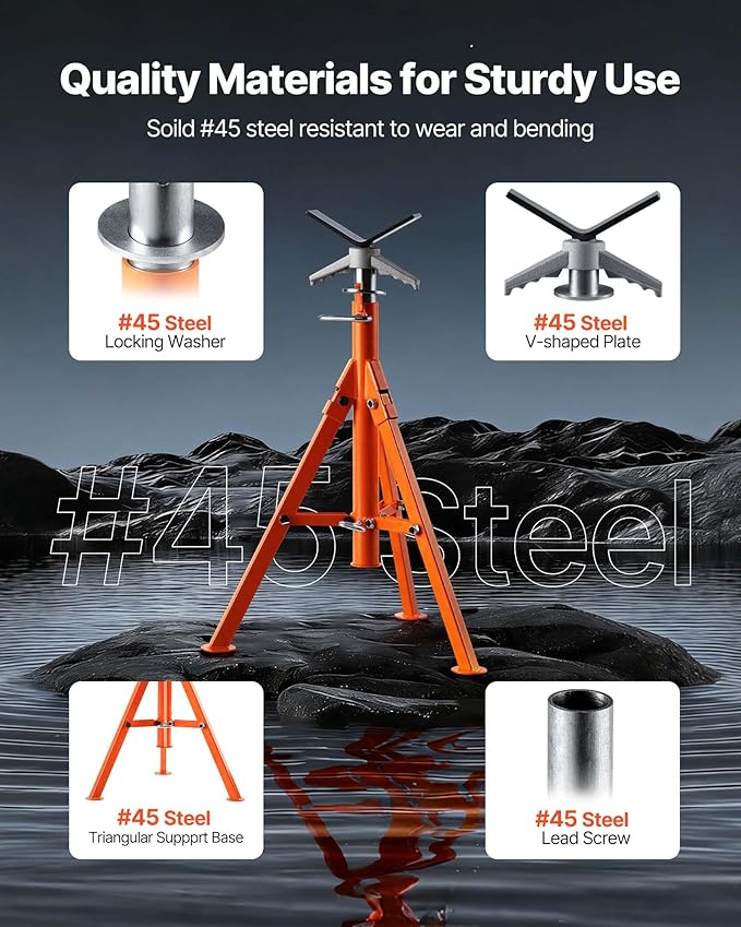 VEVOR Pipe Stand, 2500LBS Heavy Duty Pipe Jack Stands, 27.2"-52" Height Adjustable V Head Pipe Stand, 45# Steel Folding Jack Stand for 1/2-12 inches Pipes