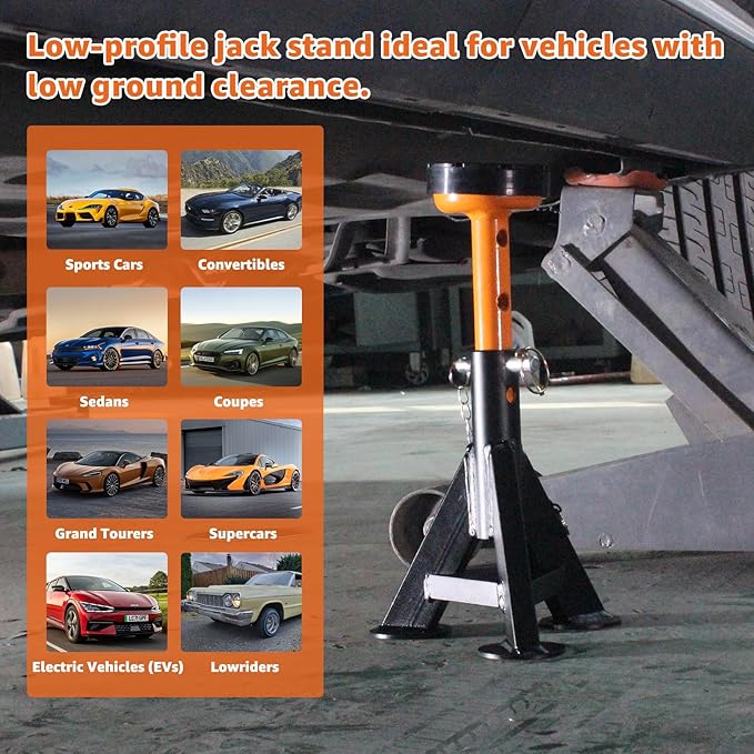 BESTOOL Heavy Duty Jack Stand，Low Profile Car Jack Stand with Security Locking Pins-4ton (8000Ibs) Capacity, 2 Pack