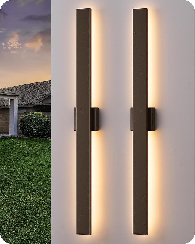 EDISHINE 2 Pack Modern Outdoor Wall Lights Dimmable, 39.3" Rectangular Outdoor Wall Sconce, 3CCT, Iron & PC, IP65 Waterproof, Long Front Porch Light for Patio, Yard, Oil Rubbed Bronze