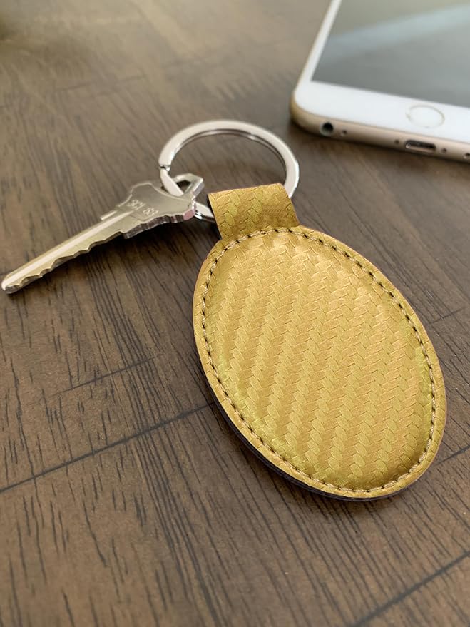 LaserGram Oval Keychain, Golf Ball, Personalized Engraving Included (Carbon Fiber Gold)