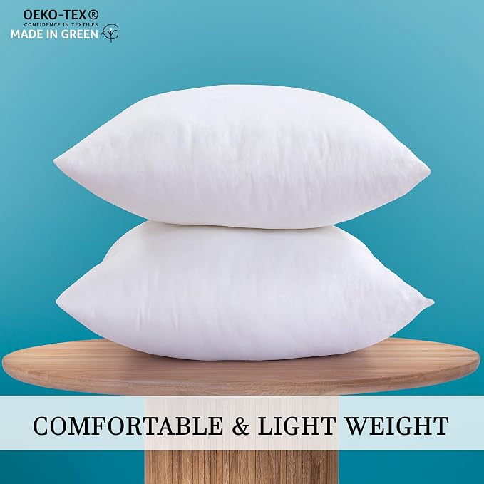 ROYALE LINENS 14 x 14 Pillow Insert - Down Alternative Throw Pillows Insert - Square Pillow Pack of 2 White - Bed & Couch Pillows - Inner Cushion for Bed, Cushion for Living Room - Shams Stuffer