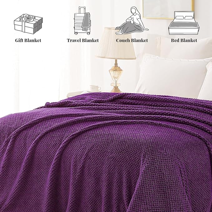 Whale Flotilla Extra Large Soft Fleece Throw Blanket for Couch | 50x70 Inch, Purple, Suitable for Sofa Chair Bed, Fluffy Fuzzy Jacquard Blankets for All Season, Lightweight and Cozy
