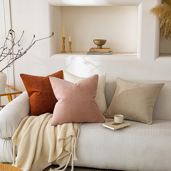 a moment Fall Decorative Throw Pillow Covers Pack of 2,12x20 Inch Rust | Twill Chenille Cushion Covers for Sofa Living Room Couch Bed