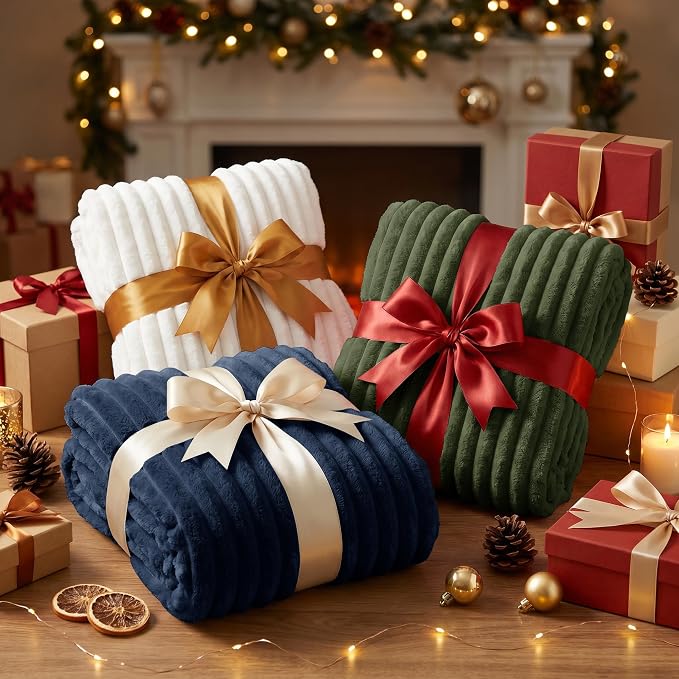 Navy Blue Throw Blanket for Couch & Bed, 50 x 60 Inch | 300GSM Ribbed Fleece Blanket, Soft, Cozy & Lightweight, OEKO-TEX Certified, All-Season Use for Travel, Dorm & Home Decor