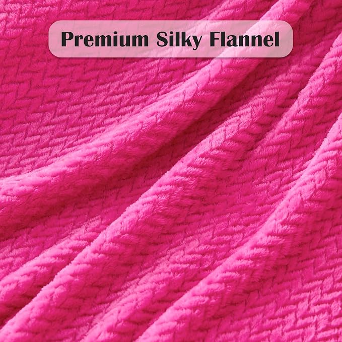 NEWCOSPLAY Fleece Leaves Pattern Twin Blanket, Hot Pink, 60"x80" | Super Soft Throw Blanket, Lightweight Cozy Bed Sofa Blanket, Premium Silky Flannel Fleece, Travel Blanket for All Season Use