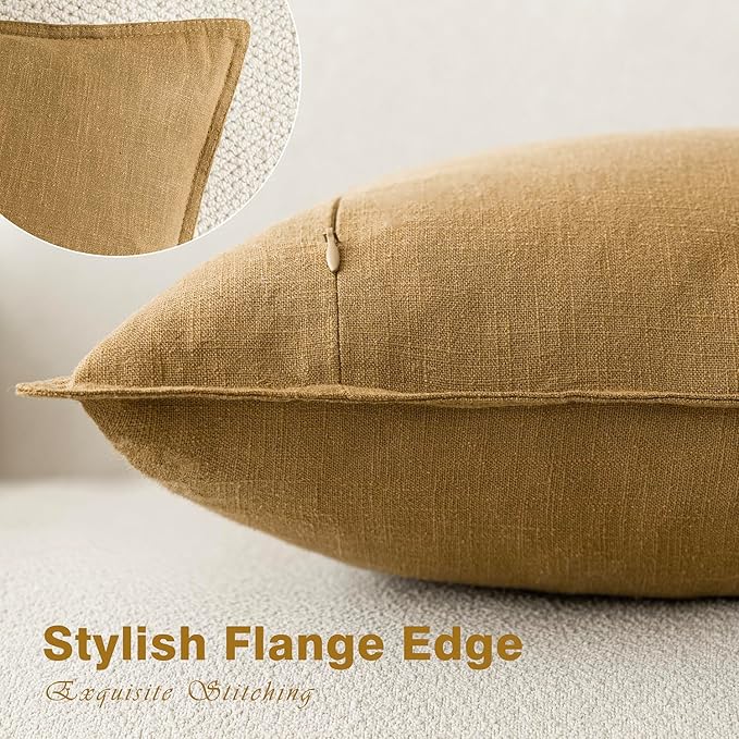 Foindtower Pack of 2, Decorative Linen Solid Throw Pillow Covers Soft Accent Cushion Case Boho Farmhouse Pillowcase for Chair Couch Sofa Bedroom Living Room Home Decor 18 x 18 Inch Honey Mustard