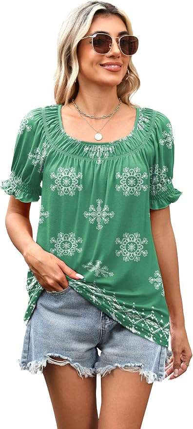 WIHOLL Womens Short Sleeve Square Neck Summer Tops Dressy Casual Blouses Trendy Clothes 2026