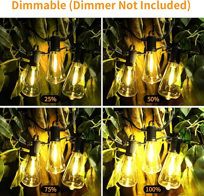 ZOTOYI Outdoor String Lights 25FT, Waterproof IP65 Patio Lights with 13 Shatterproof ST38 LED Bulbs, Outside Hanging Light Dimmable for Backyard, Bistro, Cafe, Garden 2700K Warm White