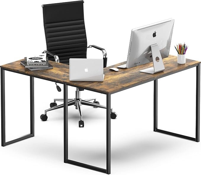 SHW Mission 48 x 48 L-Shape Home Office Computer Desk, Rustic Brown | Reversible Desktop Design