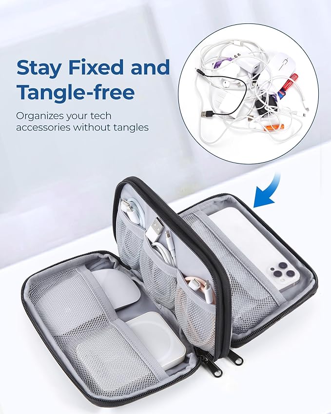 BAGSMART Electronics Travel Organizer for Cords Chargers Phones, Grey | Travel Essentials, Tech Organizer Pouch, Cord organizer bag for Cables, Compact Travel Accessories
