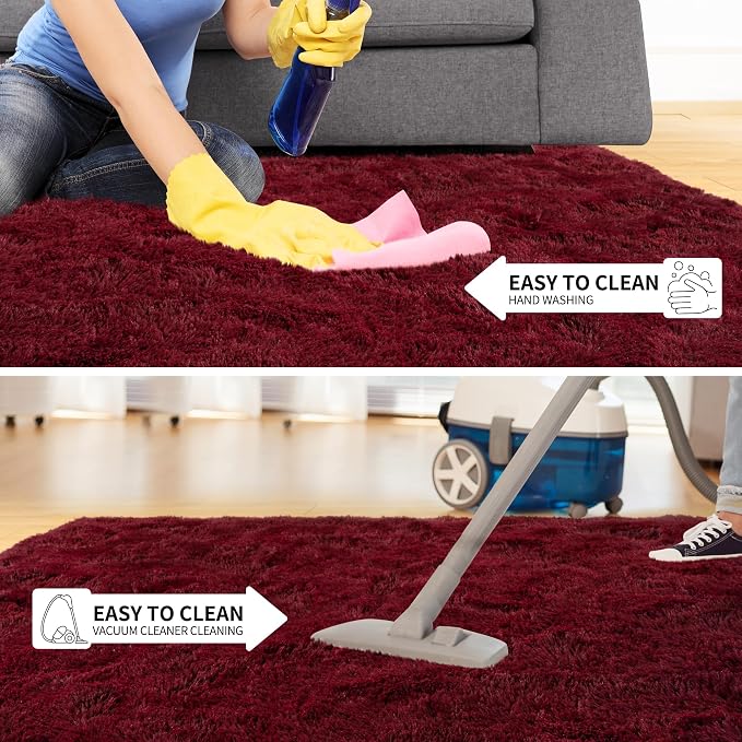 Tepook Fluffy Burgundy Rugs for Living Room, 6x9 Dark Red Area Rug for Bedroom, Soft Shaggy Plush Floor Carpet for Kids Girls Boys Room, Indoor Non Slip and Washable Carpets for Nursery Home Decor