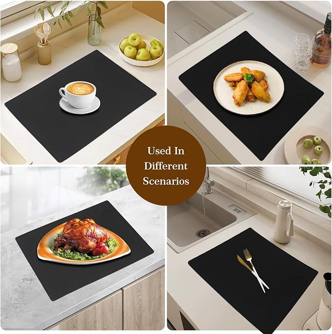 Silicone Mat Under Coffee Machine With Lip Automatic Machines Accessory, Black Multifunctional Rubber Base Mat, 18.9” x 13.8”