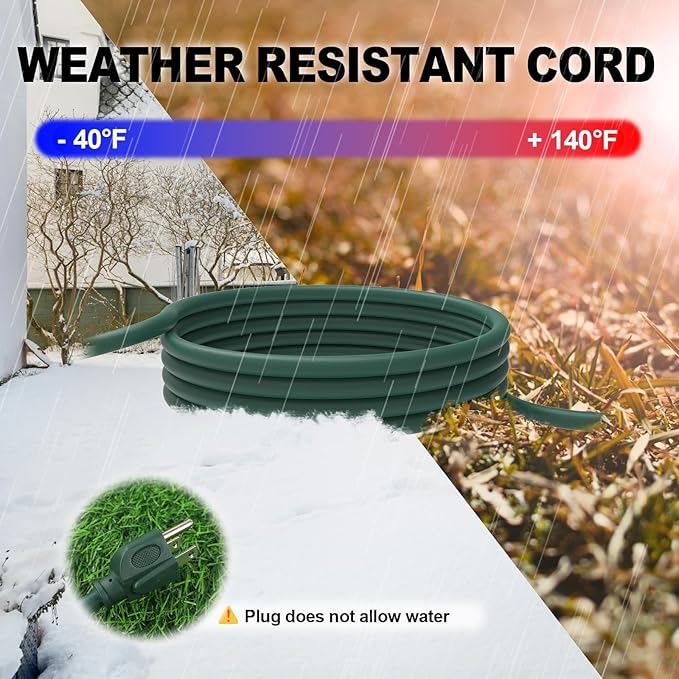 EP 25 Ft Outdoor Extension Cord with 3 Electrical Power Outlets - 16/3 SJTW Green Cable with 3 Prong Grounded Plug for Safety Great for Christmas Lights, Garden and Major Appliances
