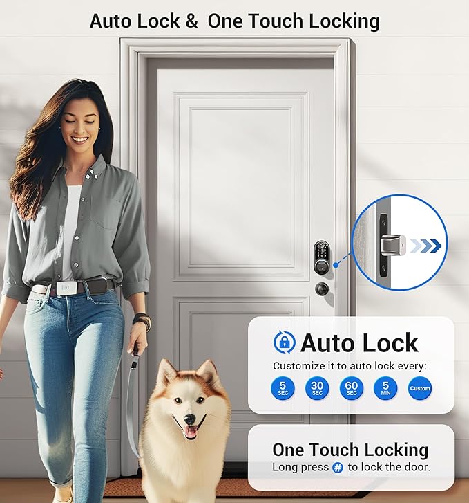 Veise RZ07C Smart Locks for Front Door, 2 Knob Handle Set, Fingerprint Keyless Entry, App Control Biometric Lock, Electronic Digital Touchscreen Keypad Deadbolt, Easy Install, Auto Lock, Matte Black