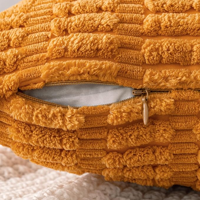MIULEE Fall Pack of 2 Burnt Orange Corduroy Decorative Lumbar Pillow Covers 20x12 Inch Soft Boho Striped Throw Pillow Covers Modern Farmhouse Home Decor for Sofa Living Room Couch Bed