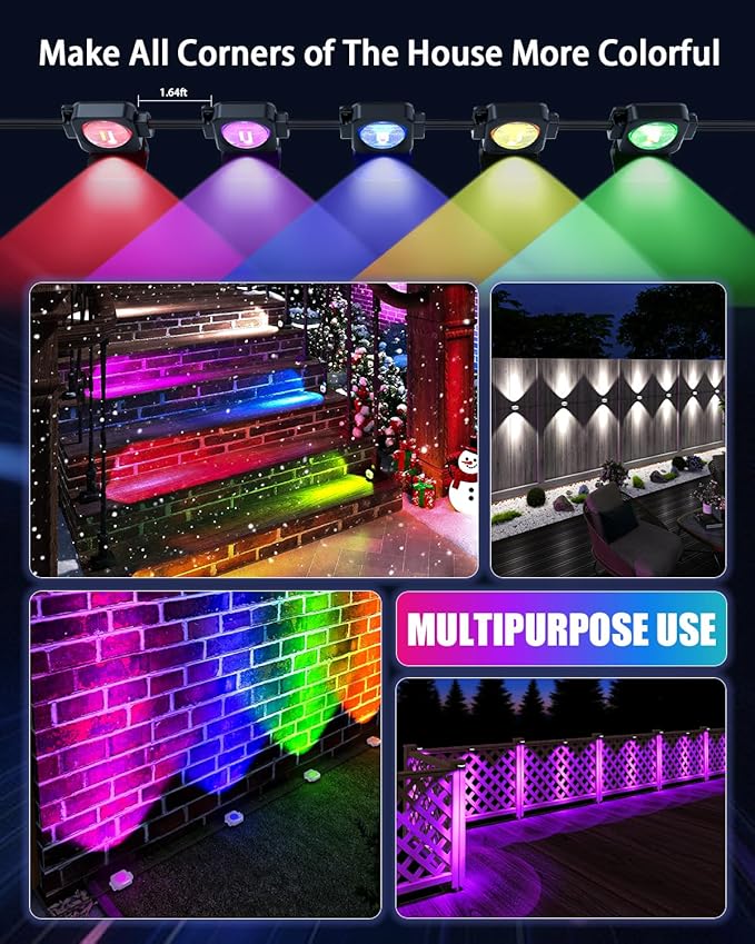 Permanent Outdoor Lights 100Ft 60LEDs, Smart RGB-IC Year Round Eave Deck Fence Outside Lights with Remote & App Control, Multicolor & White Individual DIY LED Christmas Holiday Decor