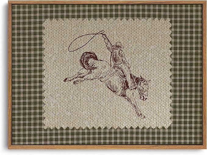 ZZLWBKGL Western Wall Decor Framed Wall Art Vintage Canvas Art 16x24in | Farmhouse Cowboy Artwork West Stamp Picture Mid Century Aesthetic for Living Room Bedroom