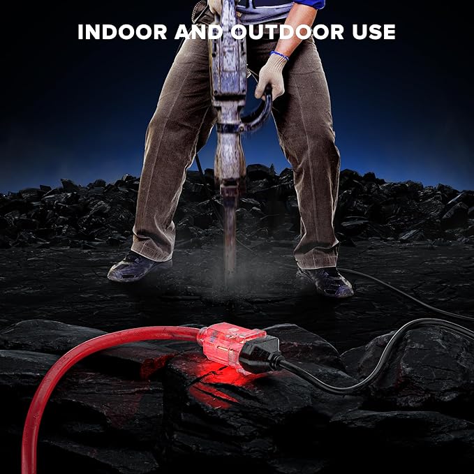 Maximm Extension Cord 3 Feet Heavy Duty Outlet Saver, ETL Listed, 16AWG/13A, 3 Prong - Clear Lighted Female End, Red