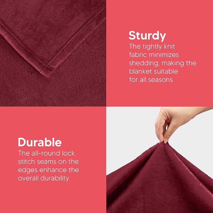 Utopia Bedding Soft Fleece Bed Blanket King Size Burgundy (90x102 Inch) | Microfiber Plush Warm Lightweight Breathable Cozy Blanket Anti-Static, All Season Use, Gift for Women and Men