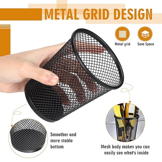 Briwooody 6 Set Slatwall Accessory Cups with Hook, Slatwall Holder Organizer Accesories, Slat Wall Bin Metal Mesh Pencil Tool Holder Steel Cups for Craft Garage Workshop Office Storage(Medium,Black)