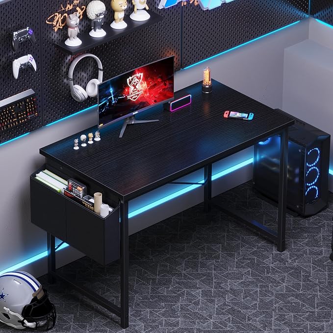 OLIXIS Computer Desk, 44 Inch Gaming Desks for Home Office Small Spaces | Writing Study Craft Work Table, Computer Workstation for Bedroom with Storage Bag, Black