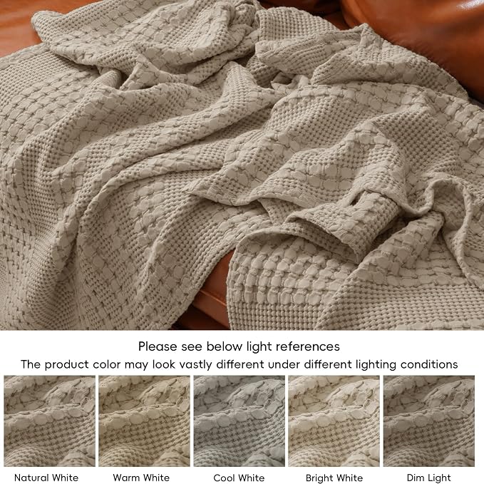 PHF 100% Cotton Waffle Weave Throw Blanket, Lightweight Breathable Summer Blanket for Couch Sofa, Pre-Washed Soft Throws for Bed, Office, Travel & Stylish Home Decor, 50"x60", Taupe