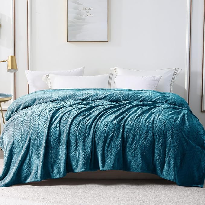 Whale Flotilla Soft Flannel Fleece Bed Blanket Queen Size, Teal | Cozy Lightweight Breathable Coverlet, Plush Fluffy Bedspread, Vintage Pattern Decorative Blanket for Bed, All Season, 90"x90"