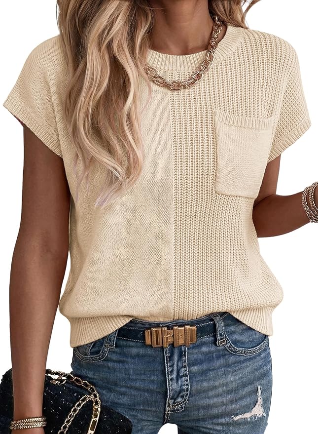 Dokotoo Summer Knit Tops for Women Sleeveless Crewneck T Shirts Casual Lightweight Sweater Blouses Shirts