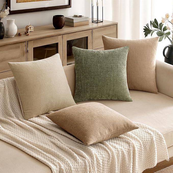 MIULEE Textured Chenille Throw Pillow Covers 22x22 Inch Starfish Khaki | Pack of 2 Camel Decorative Soft Pillows, Solid Textured Cushion Covers, Modern Home Decor for Couch Sofa Bedroom Living Room