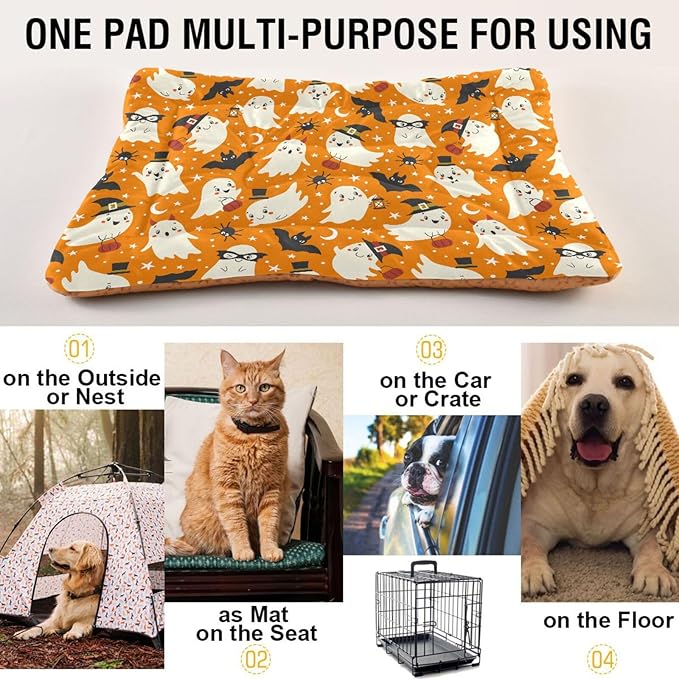 Halloween Ghost Bat Pet Bed Cute Dog Bed Mat Absorbing Non Slip Pad Pet Sleeping Mat for Small, Medium, and Large Dogs Puppy Cat 24 in x 18 in