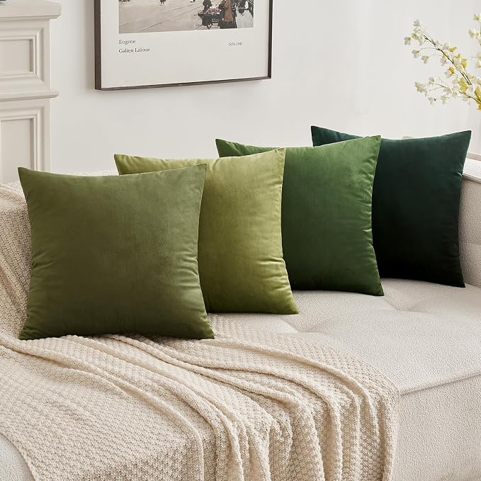 MIULEE Velvet Throw Pillow Covers 18x18 Inch Pack of 2 Light Olive Green | Soft Solid Decorative Pillow Covers, Modern Luxury Home Decor, for Couch Chair Sofa Bedroom Livingroom