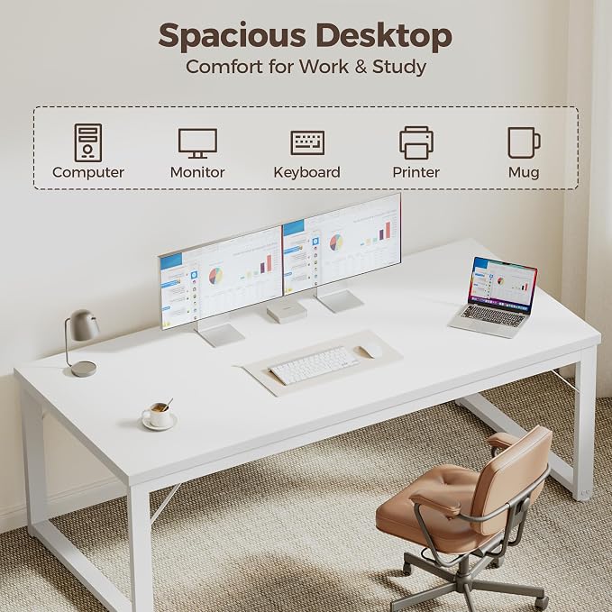 Mericonia 40 Inch Computer Desk, 1" Thick Small Office Table, White | Modern Simple Style, Heavy Duty Industrial Frame, Small Study & Writing Table for Home Bedroom Work