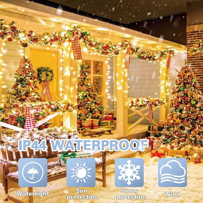 LAMPHOME 33ft Golden Christmas Decorative Mini Lights, 100 LED Transparent Wire Fairy Starry String Lights Plug in, 16 Lighting Modes, for Indoor Outdoor Xmas Tree Wedding Party Decoration (Yellow)