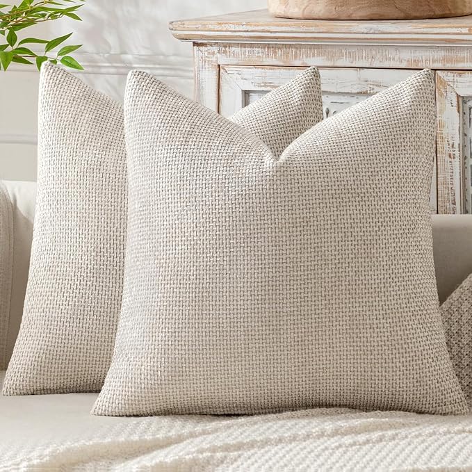 MIULEE Decorative Couch Throw Pillow Covers 22x22 Inch Neutral Beige 2 Pack | Modern Boho Accent, Soft Chenille Pillow Covers, Farmhouse Cushion Cases for Home Decor Bed Sofa Living Room