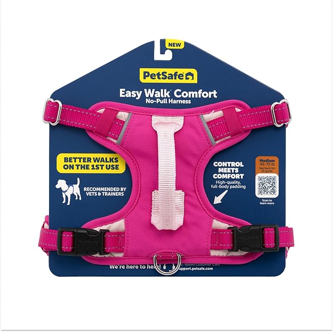 PetSafe Easy Walk Comfort No-Pull Dog Harness - Better Walk Training Harness - Full Body Padded Design - Durable Fabric - 5 Point Adjustable Fit - Everyday Leash Training - Pink - Small/Medium